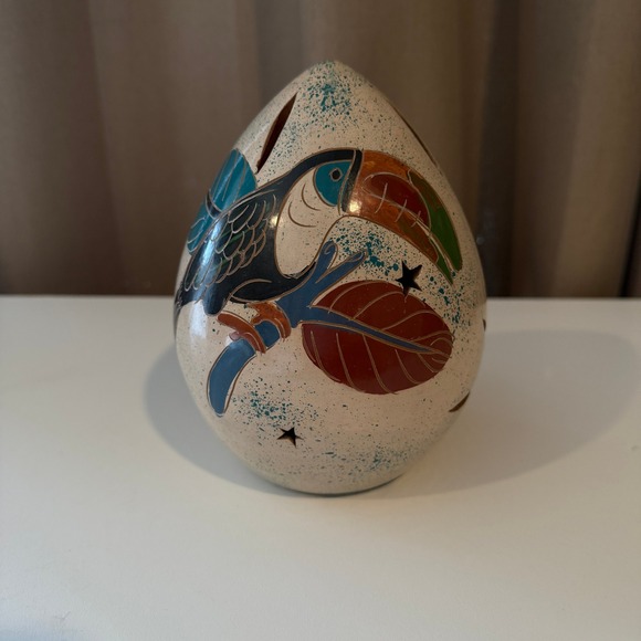 Whimsical Tropical Egg Figurine Candle Holder Sloth Toucan Birds - Picture 1 of 7